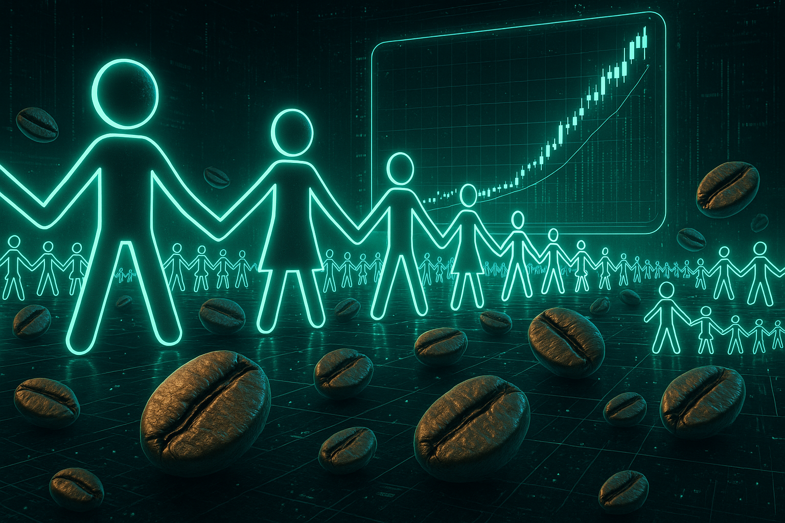 make it real coffee beans and take off xrp and HBAr. Make it many coffee beans and many people of different sizes. making it look like some are further back